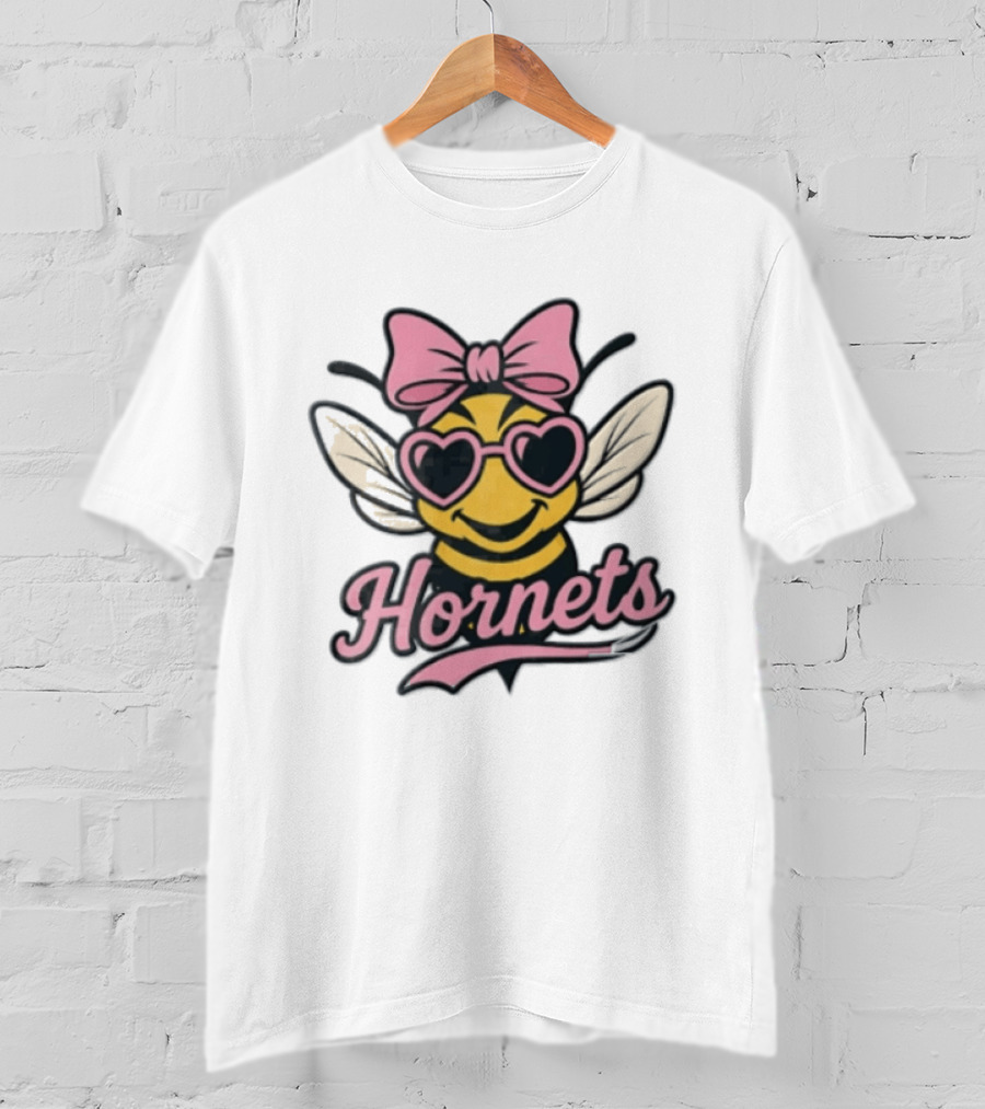 Hornets Bee Pink Bow Heart Sunglasses T-Shirt