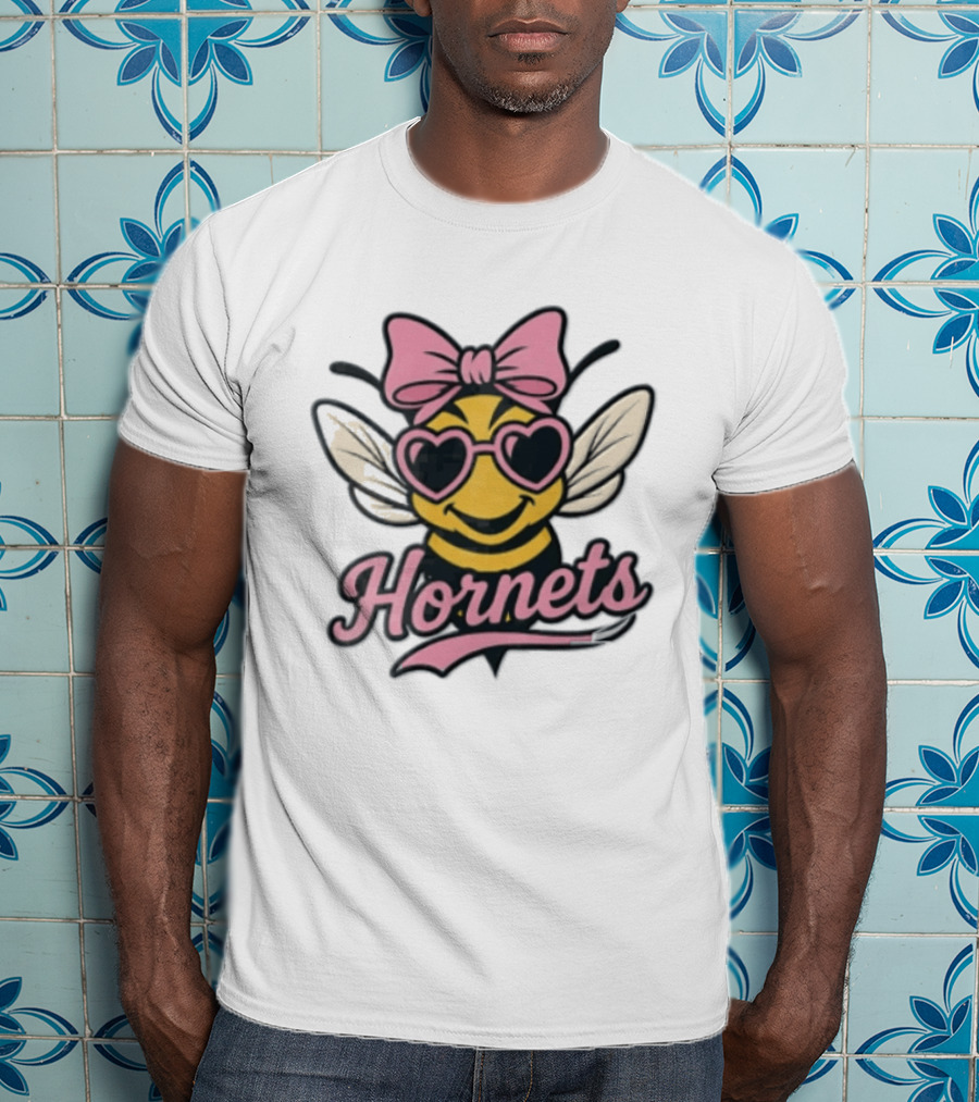 Hornets Bee Pink Bow Heart Sunglasses T-Shirt