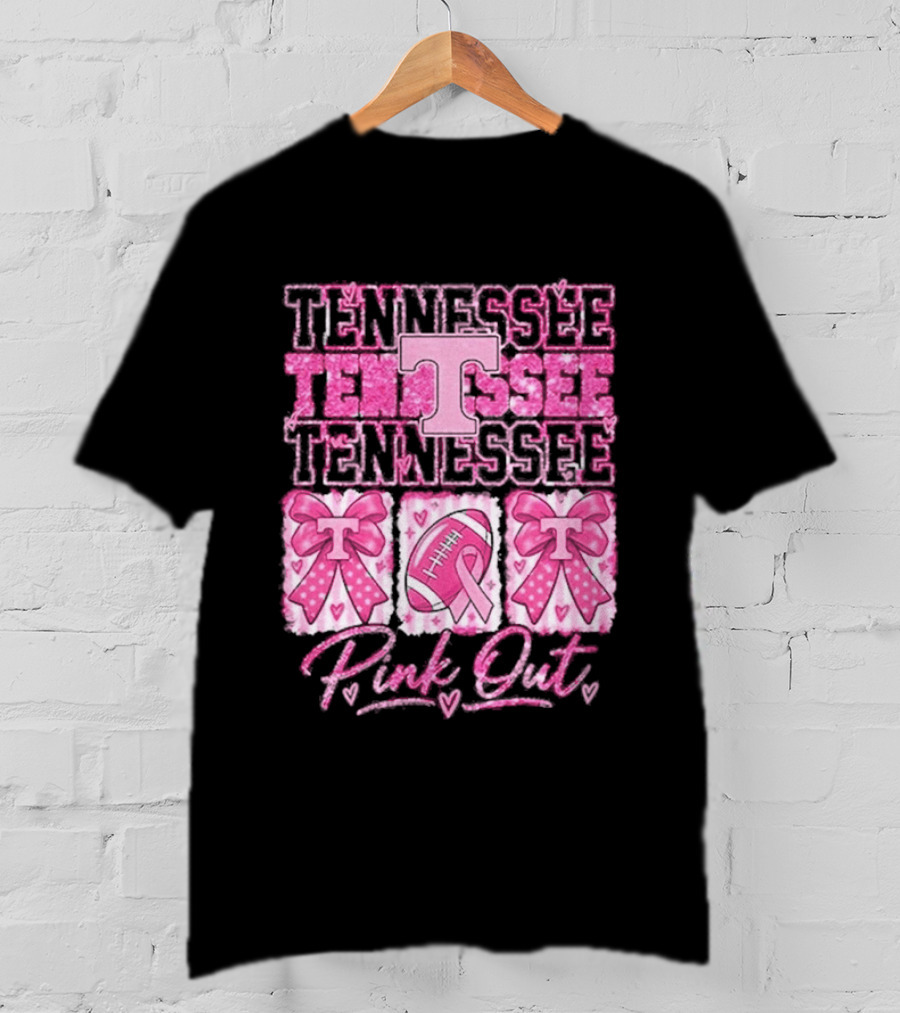 Tennessee Volunteers Pink Out Breast Cancer Awareness Game Day Football Bow Ribbons T-Shirt