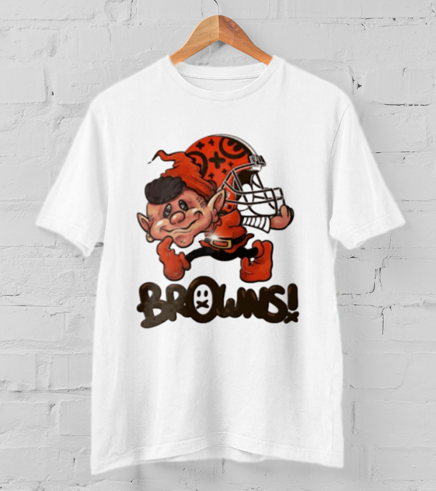Cleveland Browns Elf Holding Football Helmet Browns T-Shirt