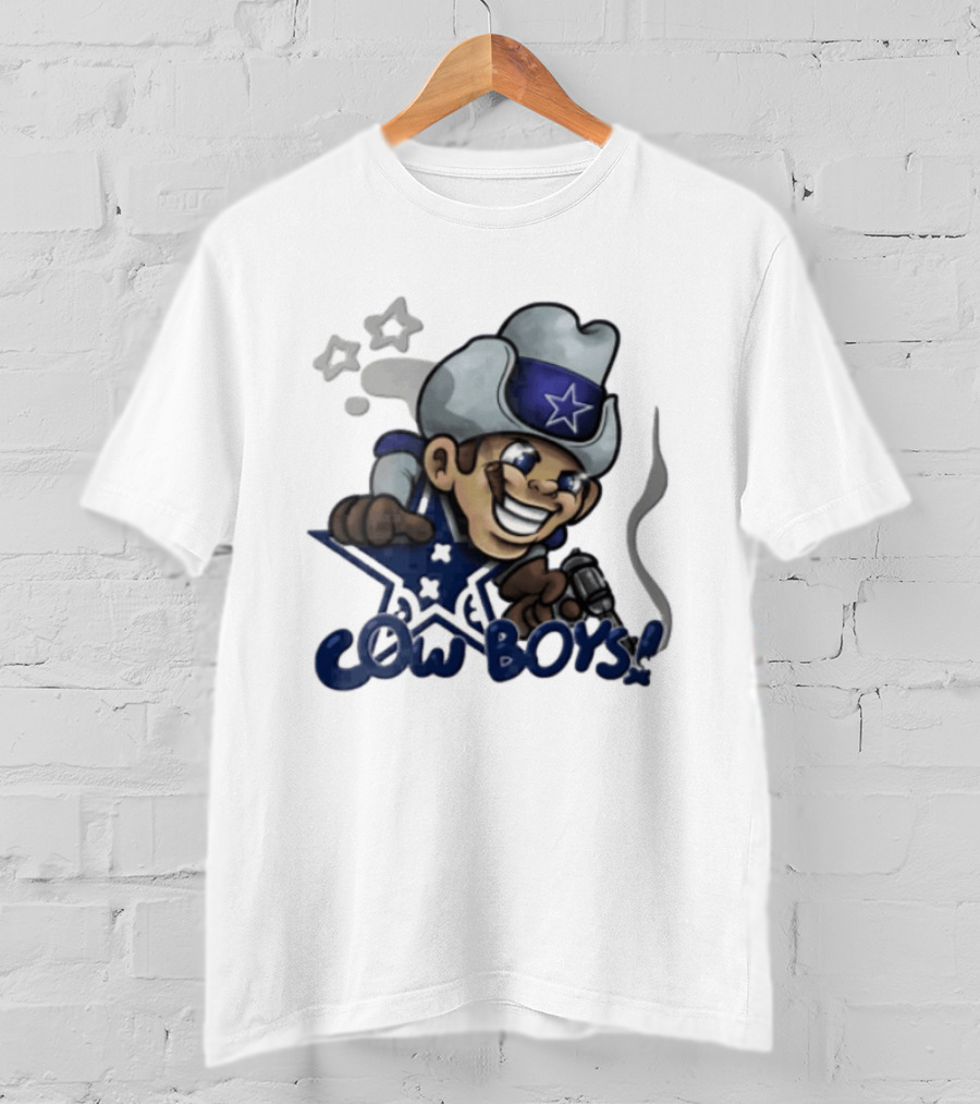 Dallas Cowboys Cartoon Cowboy Holding Revolver Cigar With Stars And Star Hat T-Shirt