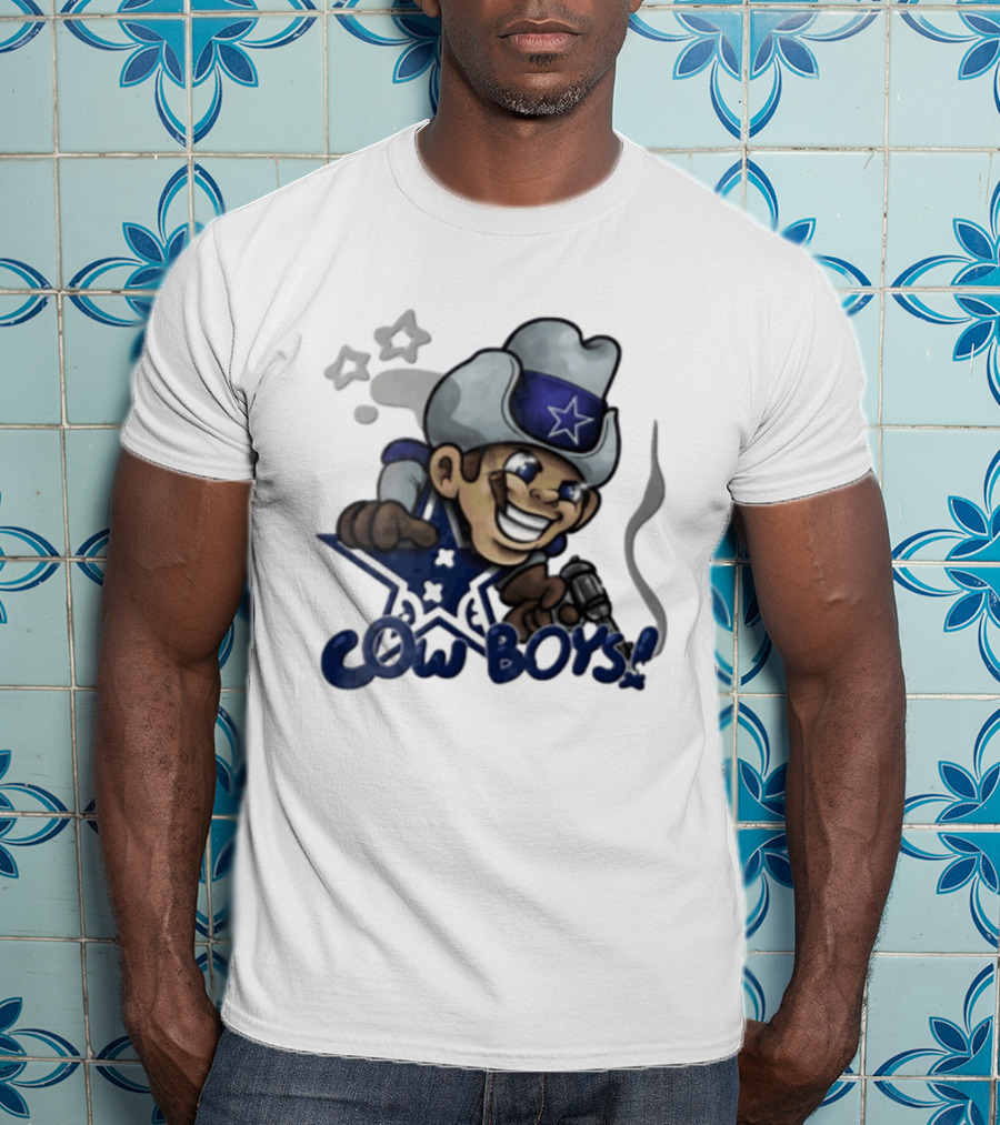 Dallas Cowboys Cartoon Cowboy Holding Revolver Cigar With Stars And Star Hat T-Shirt