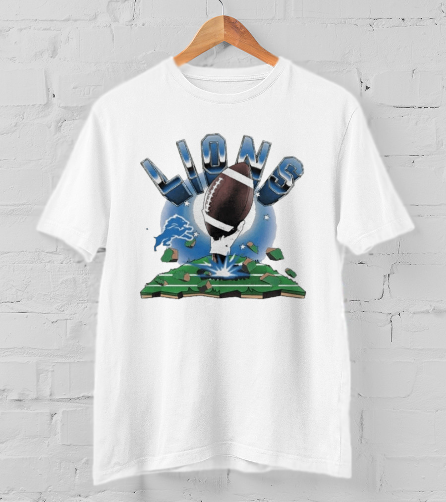 Lions Football Emblem With Exploding Earth T-Shirt