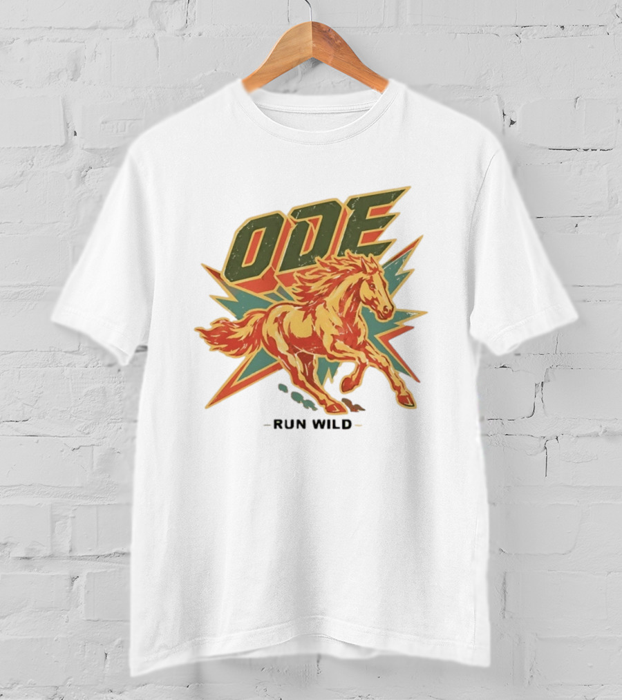 Ode Run Wild Distressed Horse Lightning Bolt Vintage Equine T-Shirt