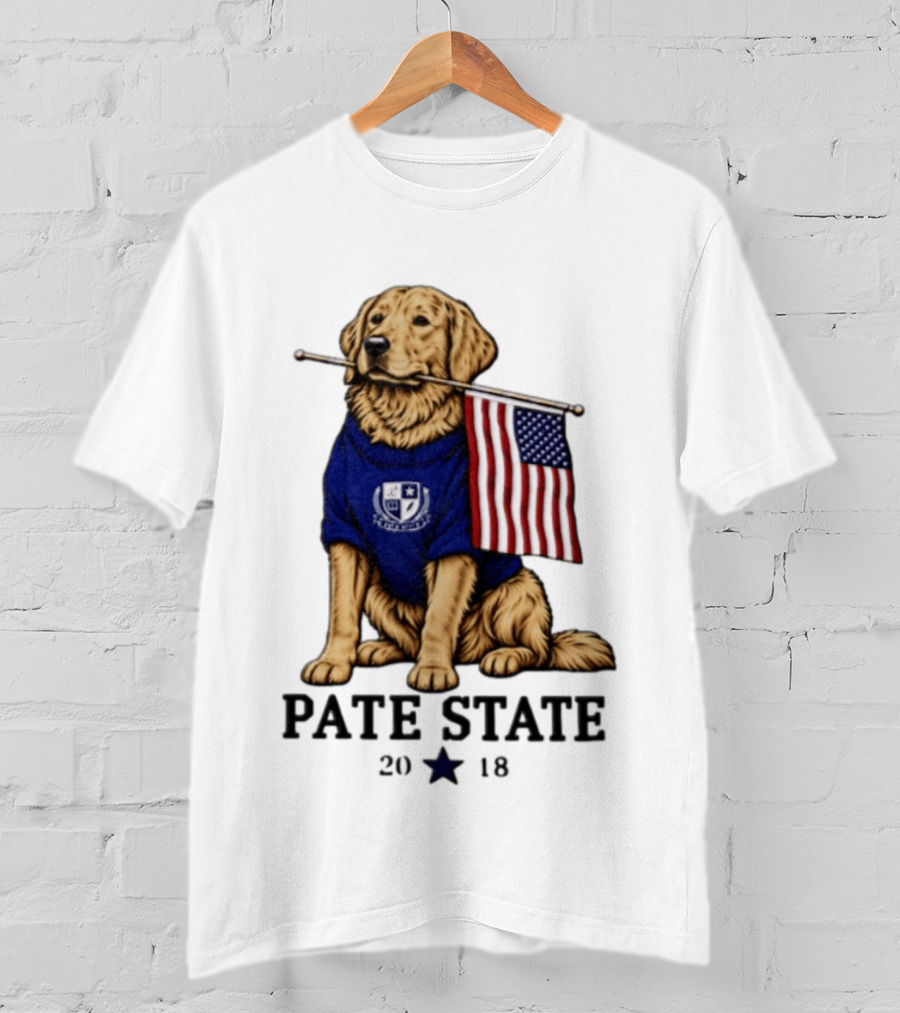 Pate State 2018 Golden Retriever American Flag T-Shirt
