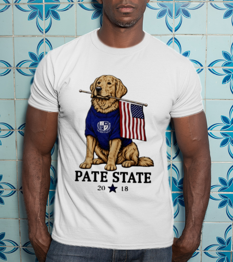 Pate State 2018 Golden Retriever American Flag T-Shirt
