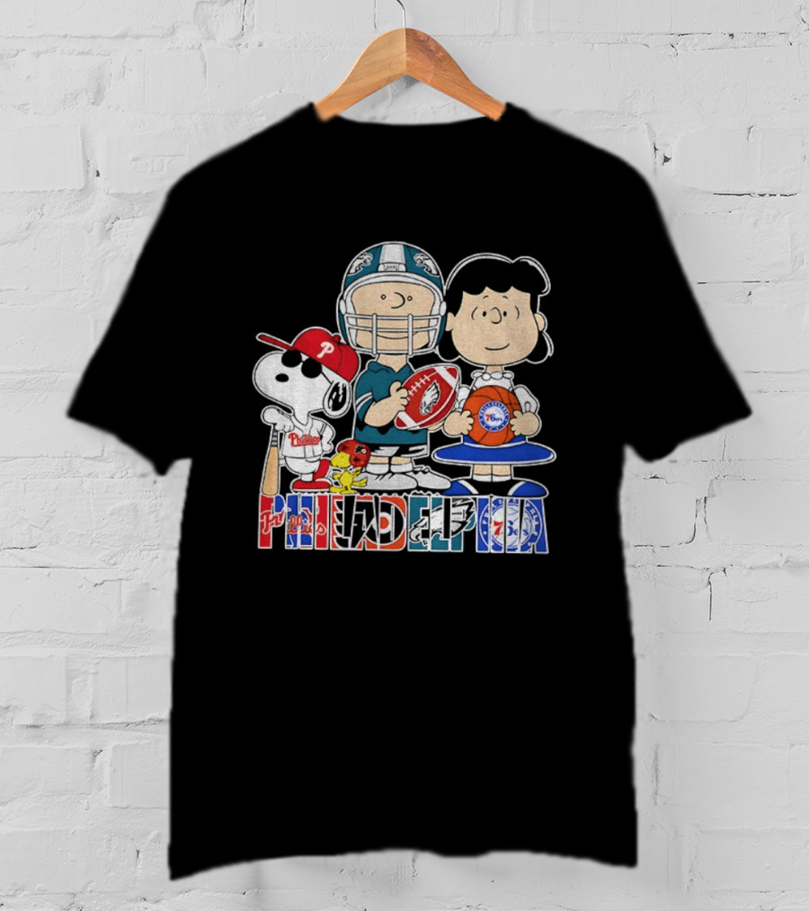 Peanuts Philadelphia Phillies Eagles 76ers Sports Characters T-Shirt