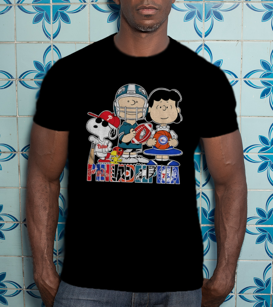 Peanuts Philadelphia Phillies Eagles 76ers Sports Characters T-Shirt