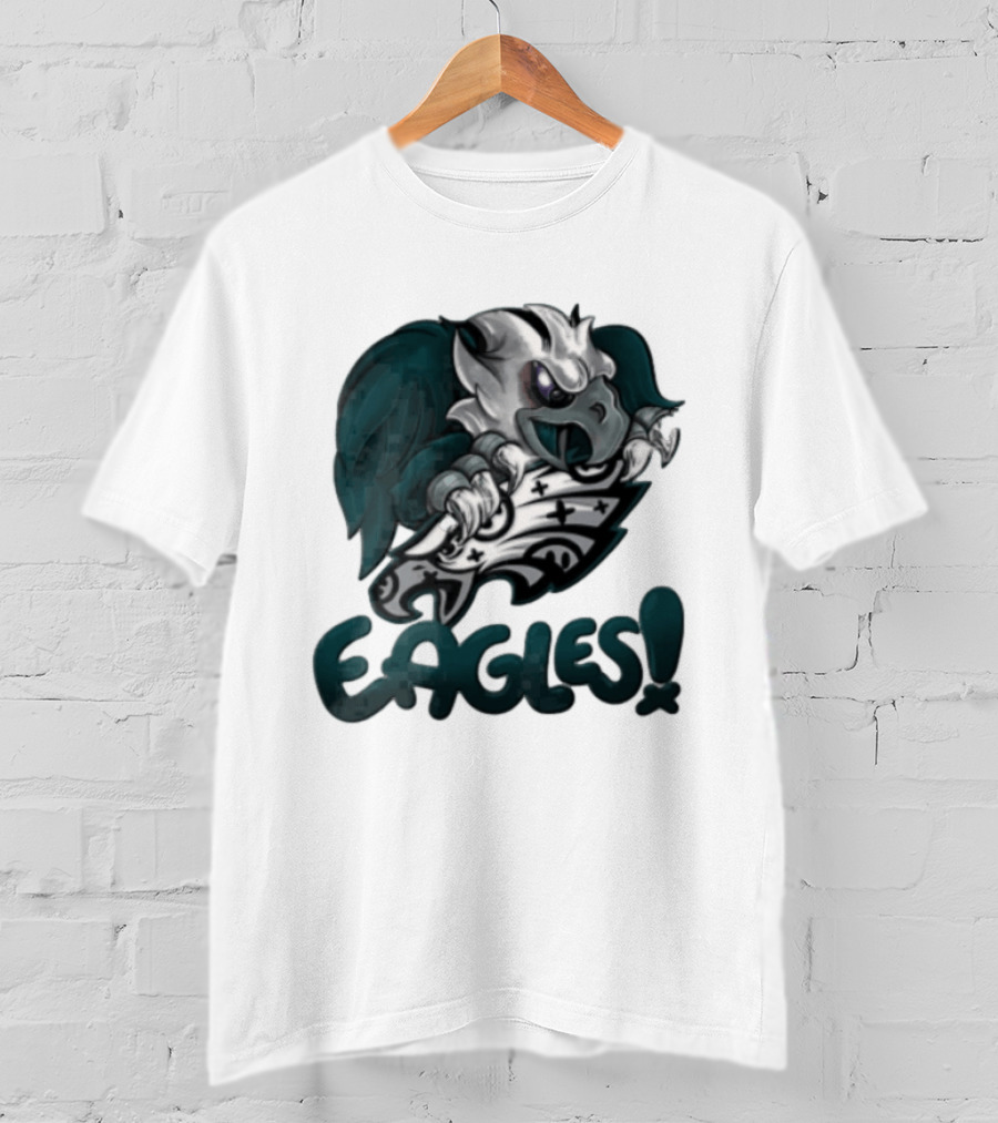 Philadelphia Eagles Aggressive Cartoon Eagle With Shield T-Shirt