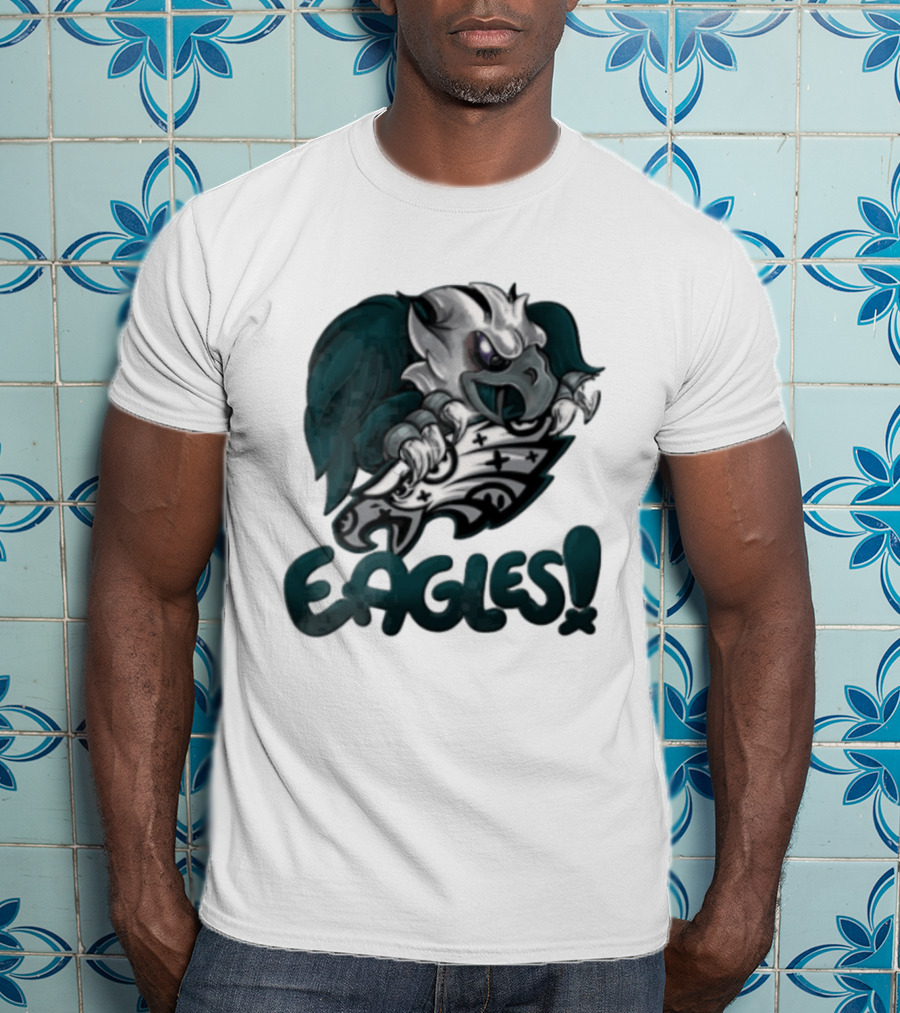 Philadelphia Eagles Aggressive Cartoon Eagle With Shield T-Shirt