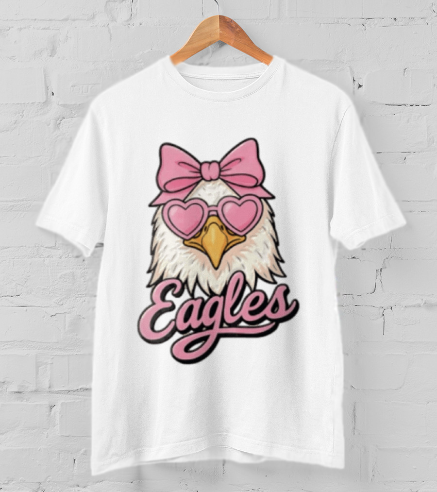 Philadelphia Eagles Cute Eagle Pink Bow Heart Sunglasses T-Shirt