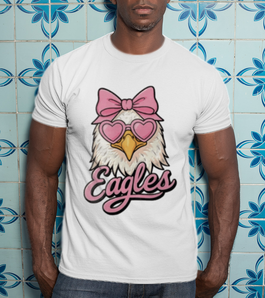 Philadelphia Eagles Cute Eagle Pink Bow Heart Sunglasses T-Shirt