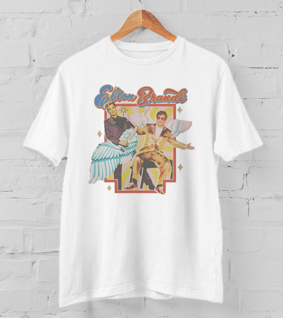 Elton John Brandi Carlile Winged Duo With Golden Outfit And Guitar T-Shirt