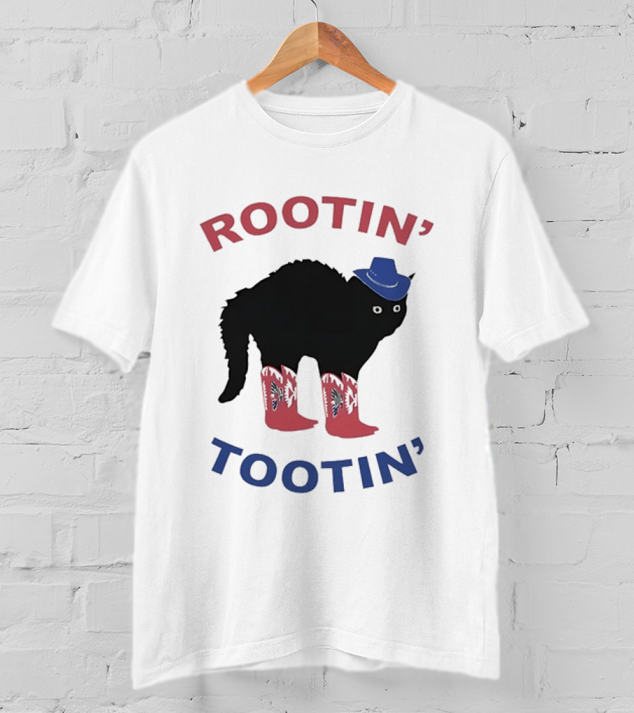 Rootin' Tootin' Cowboy Cat With Blue Hat And Red Boots T-Shirt