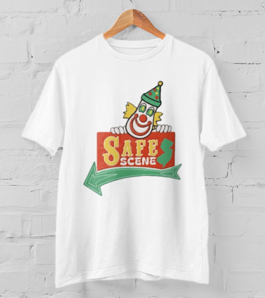 Safe Scene Clown Holding New Jersey Map Sign T-Shirt