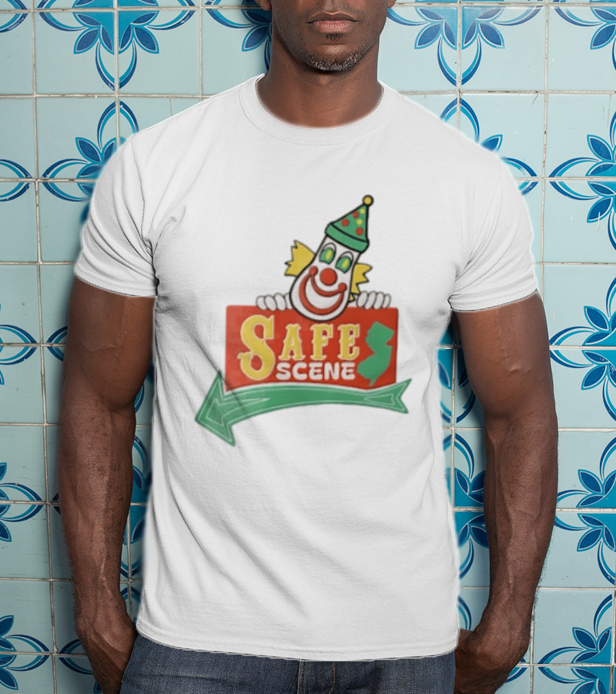 Safe Scene Clown Holding New Jersey Map Sign T-Shirt