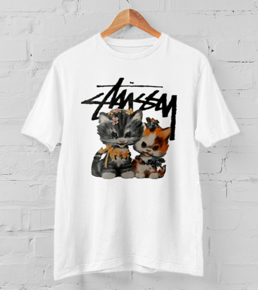 Stussy Two Kittens Flower Garlands T-Shirt