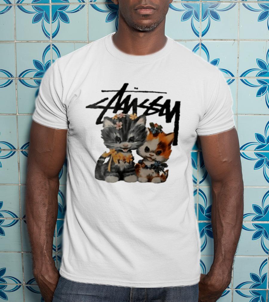 Stussy Two Kittens Flower Garlands T-Shirt