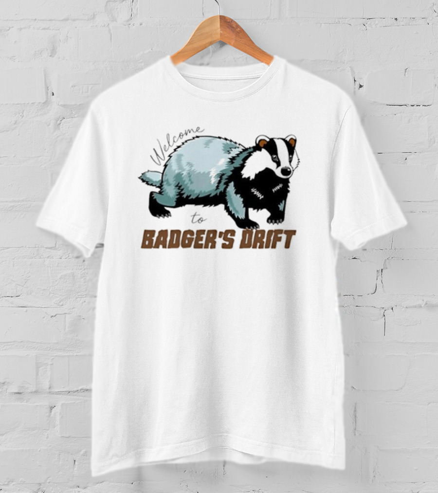Welcome To Badger's Drift Cartoon Badger Walking Black And White Fur T-Shirt