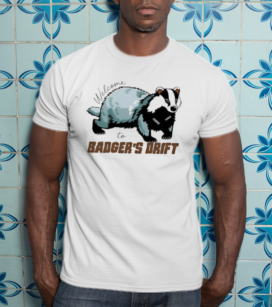 Welcome To Badger's Drift Cartoon Badger Walking Black And White Fur T-Shirt