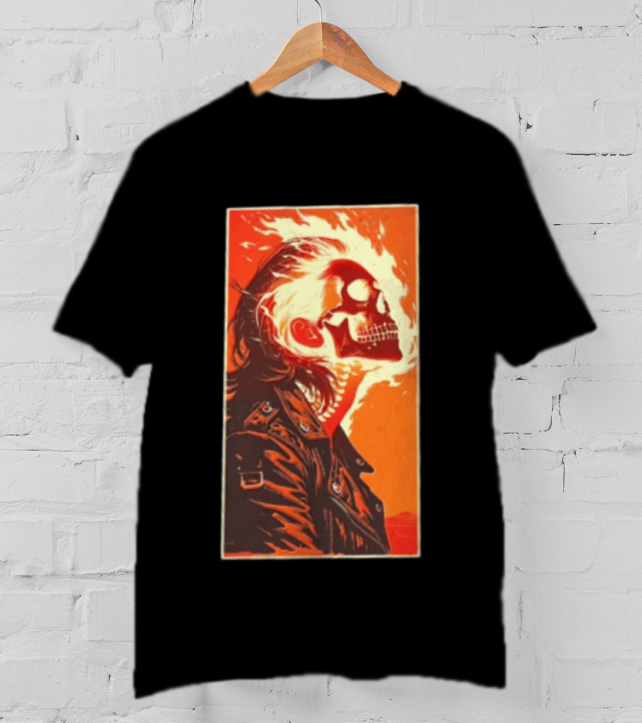 Burnout Flaming Skull Leather Jacket Man Fiery T-Shirt