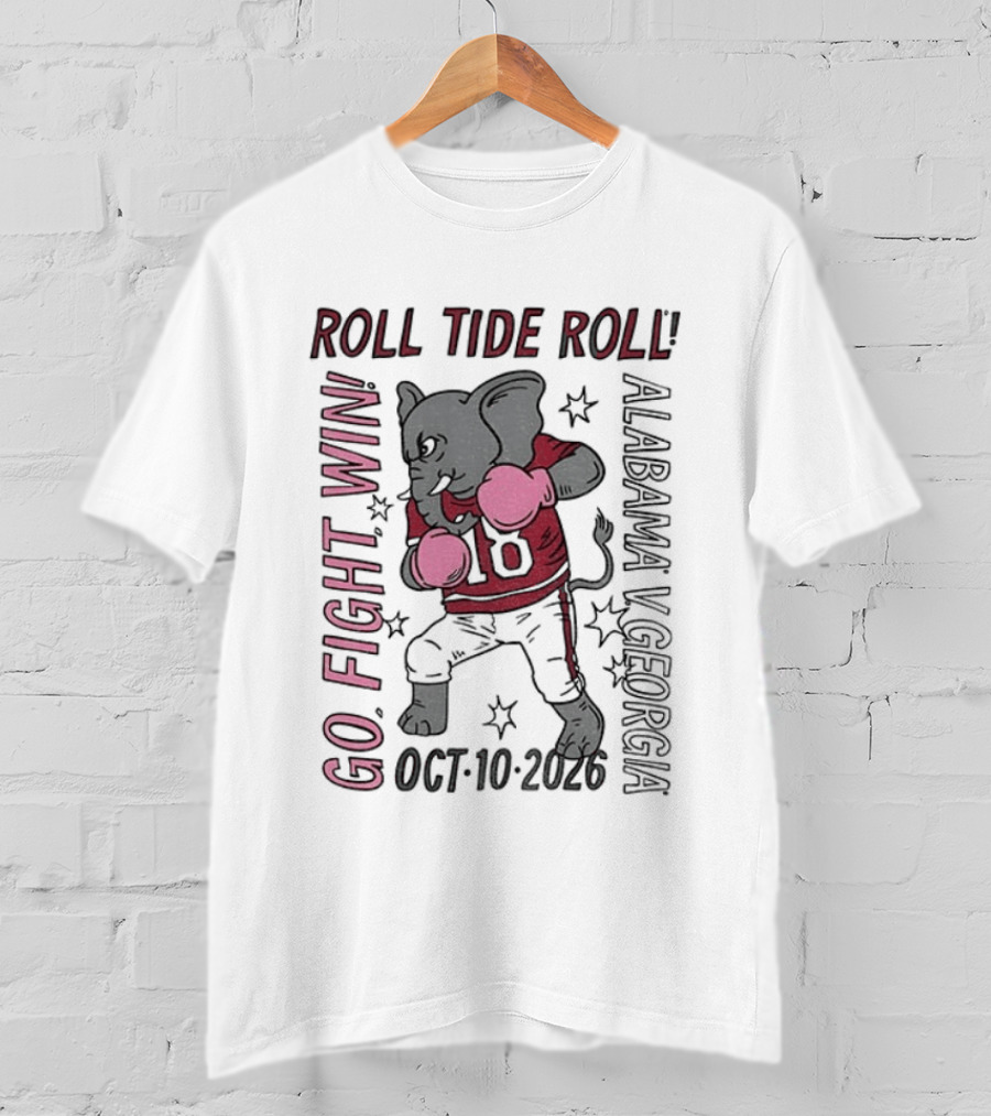 Alabama Crimson Tide Roll Tide Roll Go Fight Win October 10 2026 Vintage Elephant Boxing T-Shirt