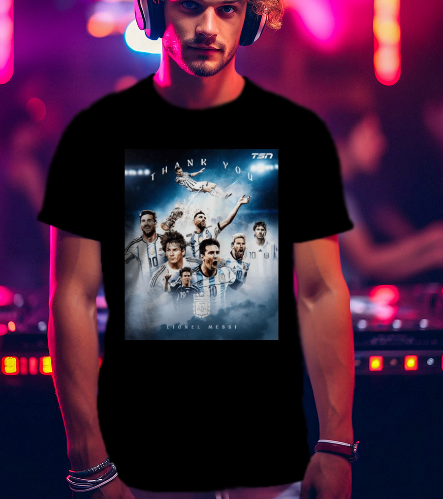 Thank You Lionel Messi TSN Argentina Soccer Legend With Trophy And Team Moments T-Shirt