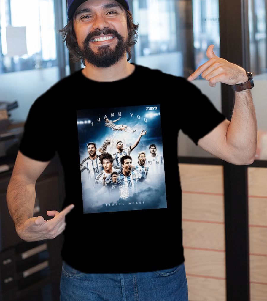 Thank You Lionel Messi TSN Argentina Soccer Legend With Trophy And Team Moments T-Shirt