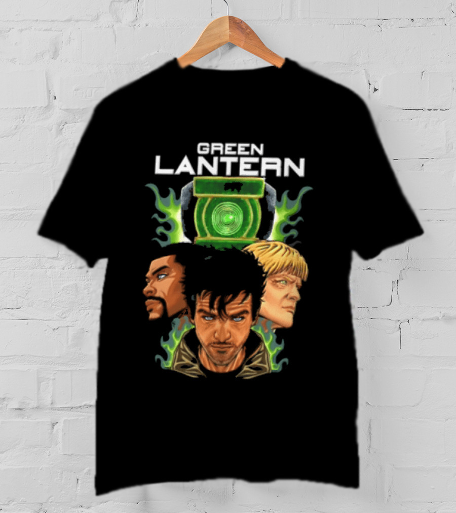 Green Lantern Glowing Eyes With Symbol Featuring Three Characters T-Shirt