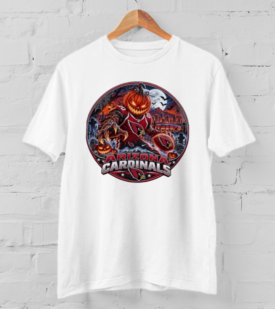 Arizona Cardinals Halloween Jack O' Lantern Football Spooky City Skyline T-Shirt