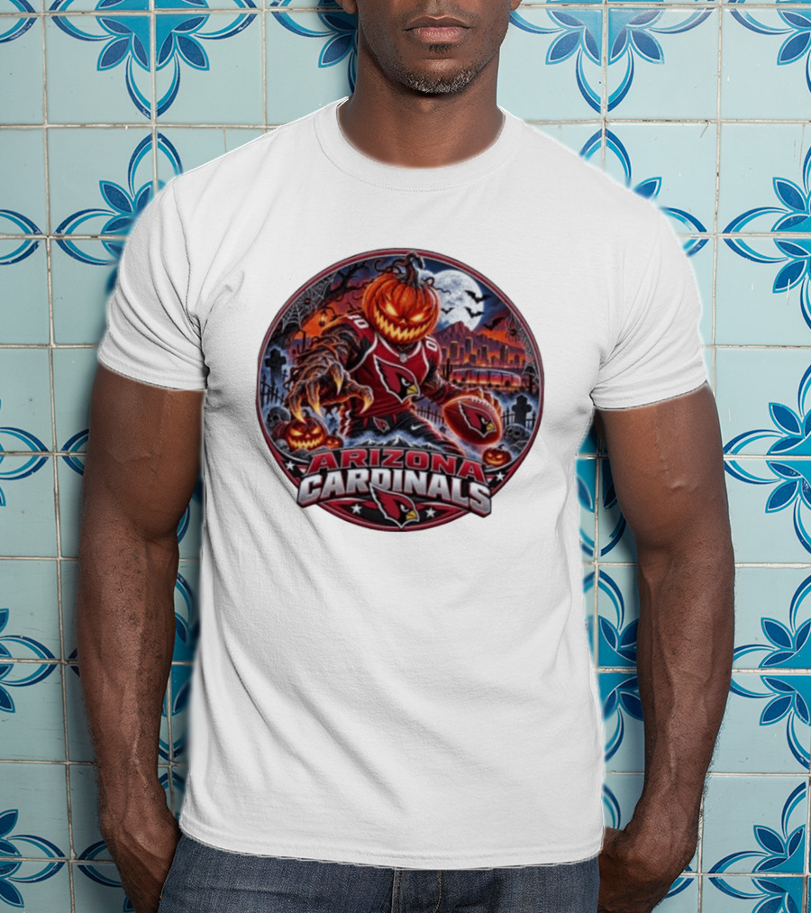 Arizona Cardinals Halloween Jack O' Lantern Football Spooky City Skyline T-Shirt