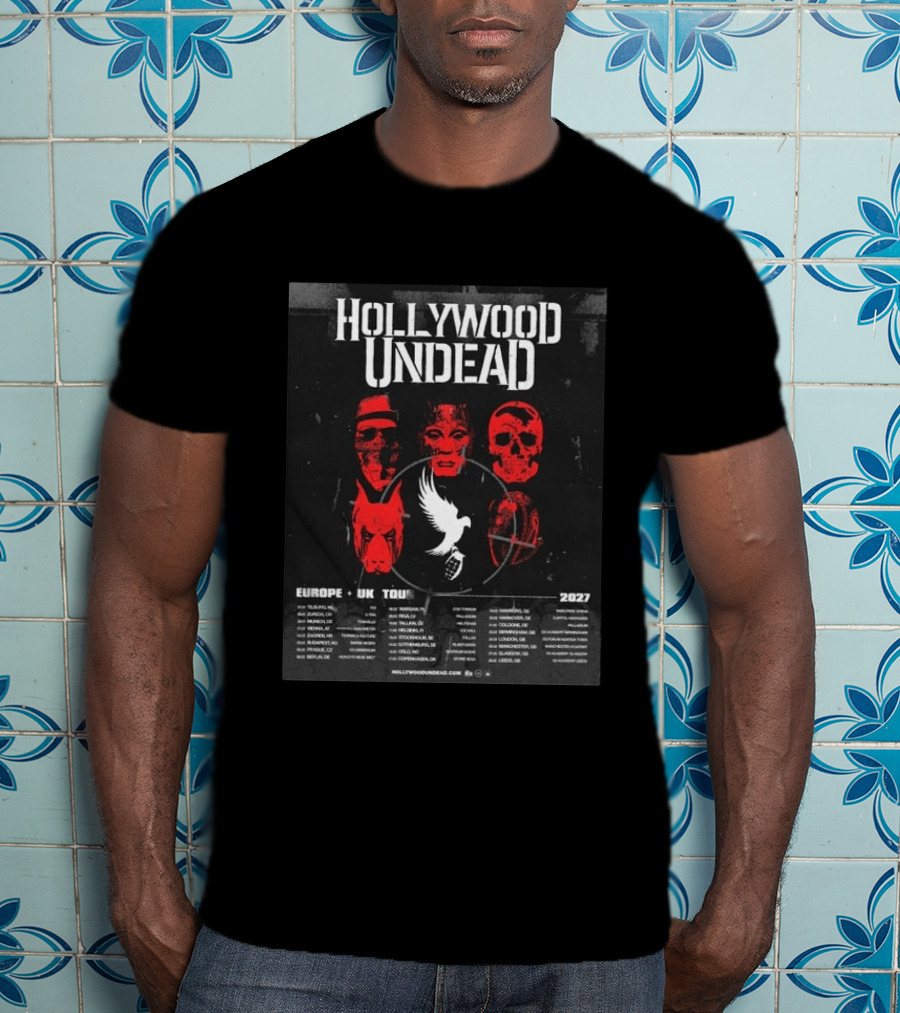 Hollywood Undead Europe UK 2027 Tour Cities And Mask T-Shirt