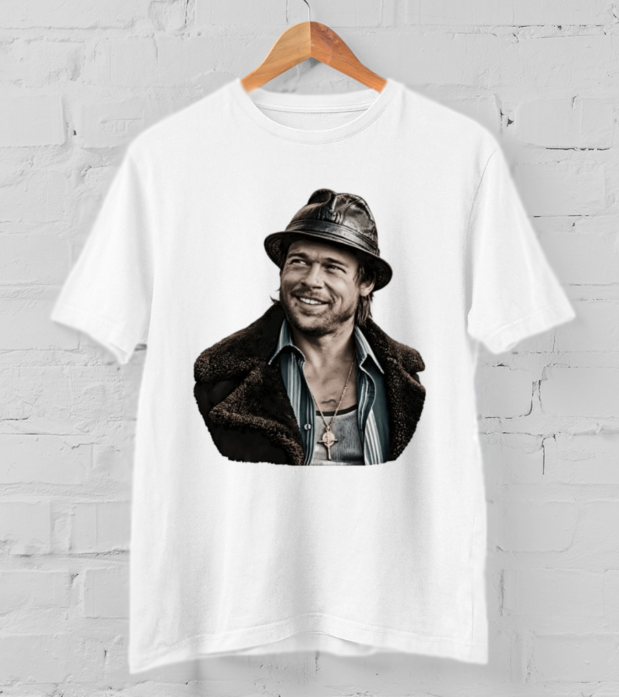 Brad Pitt Leather Jacket And Hat Style Killing Them Softly Jackie Cogan T-Shirt