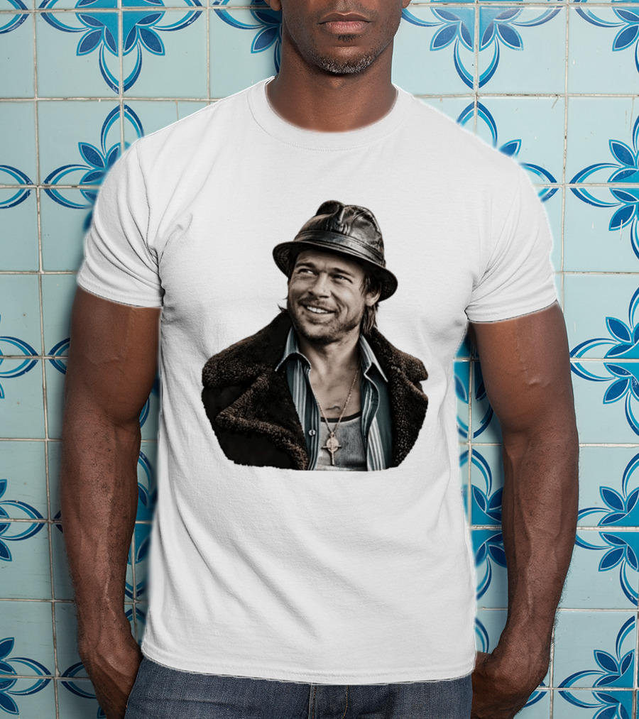 Brad Pitt Leather Jacket And Hat Style Killing Them Softly Jackie Cogan T-Shirt