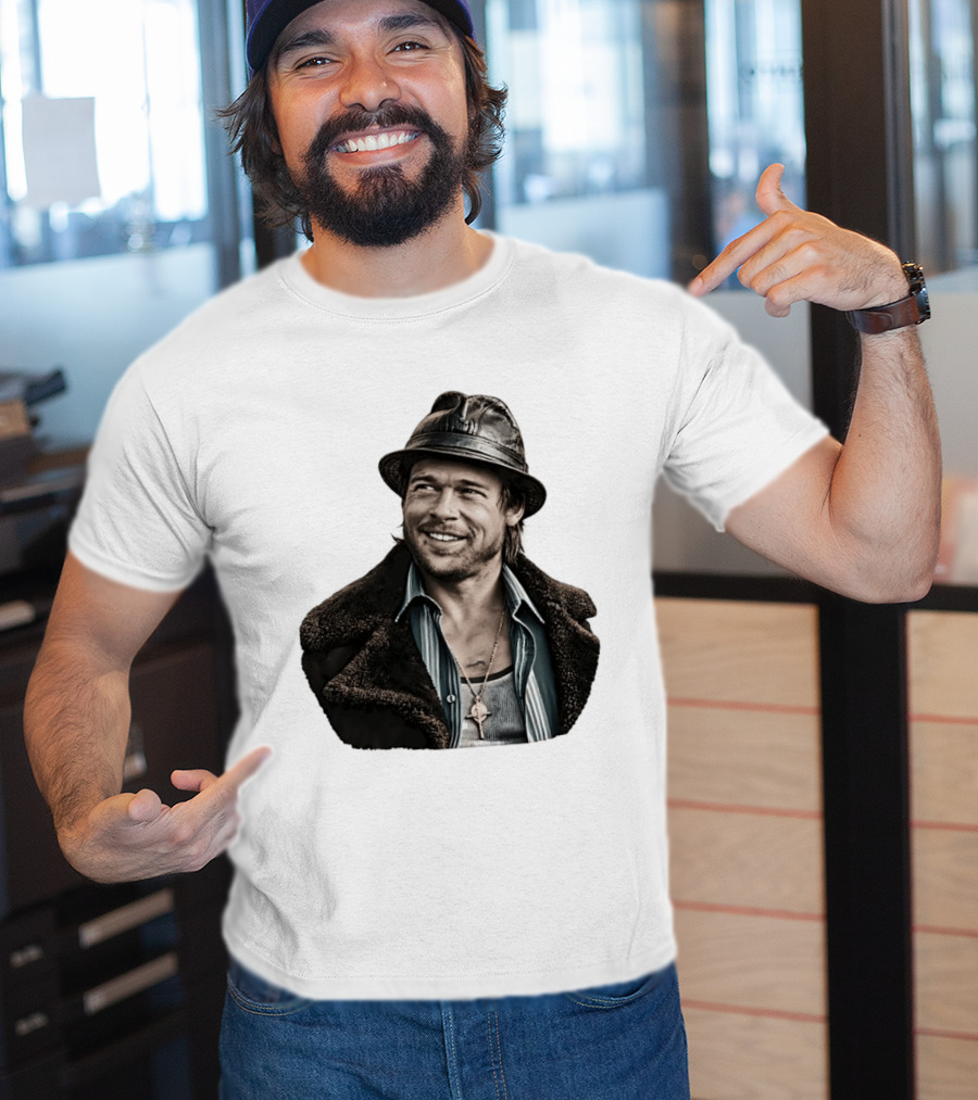 Brad Pitt Leather Jacket And Hat Style Killing Them Softly Jackie Cogan T-Shirt