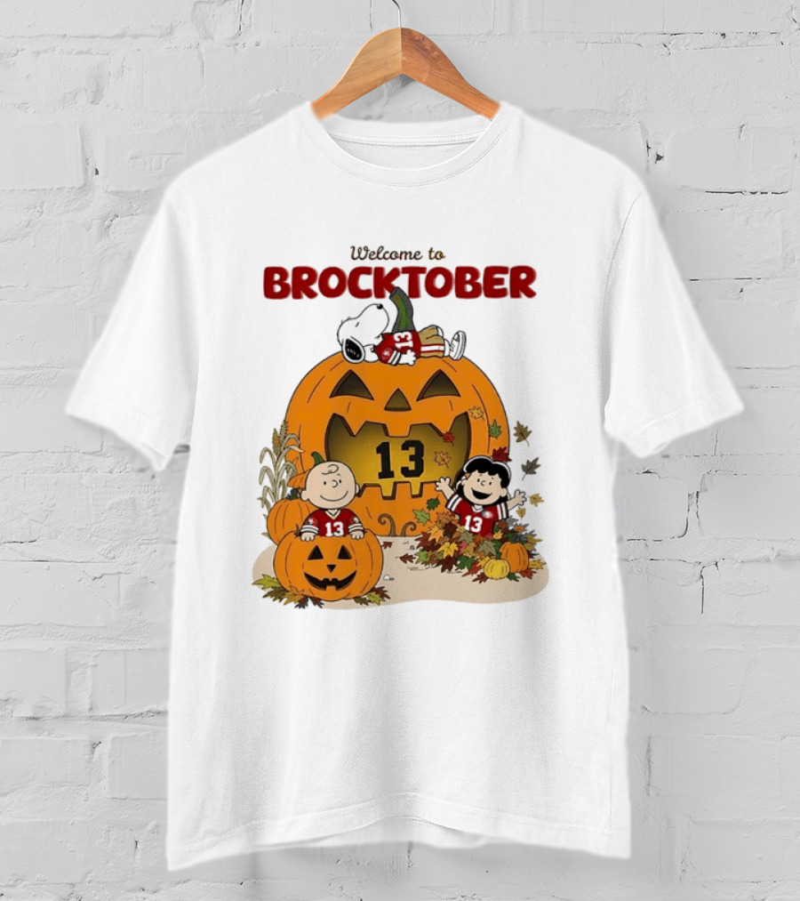 Brock Purdy San Francisco 49ers Welcome To Brocktober Peanuts Halloween Pumpkin Snoopy Charlie Brown T-Shirt