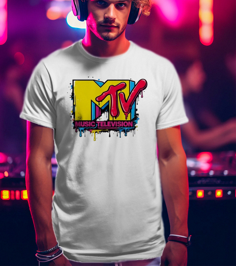MTV Music Television 90s Nostalgia Bold Neon Drip T-Shirt