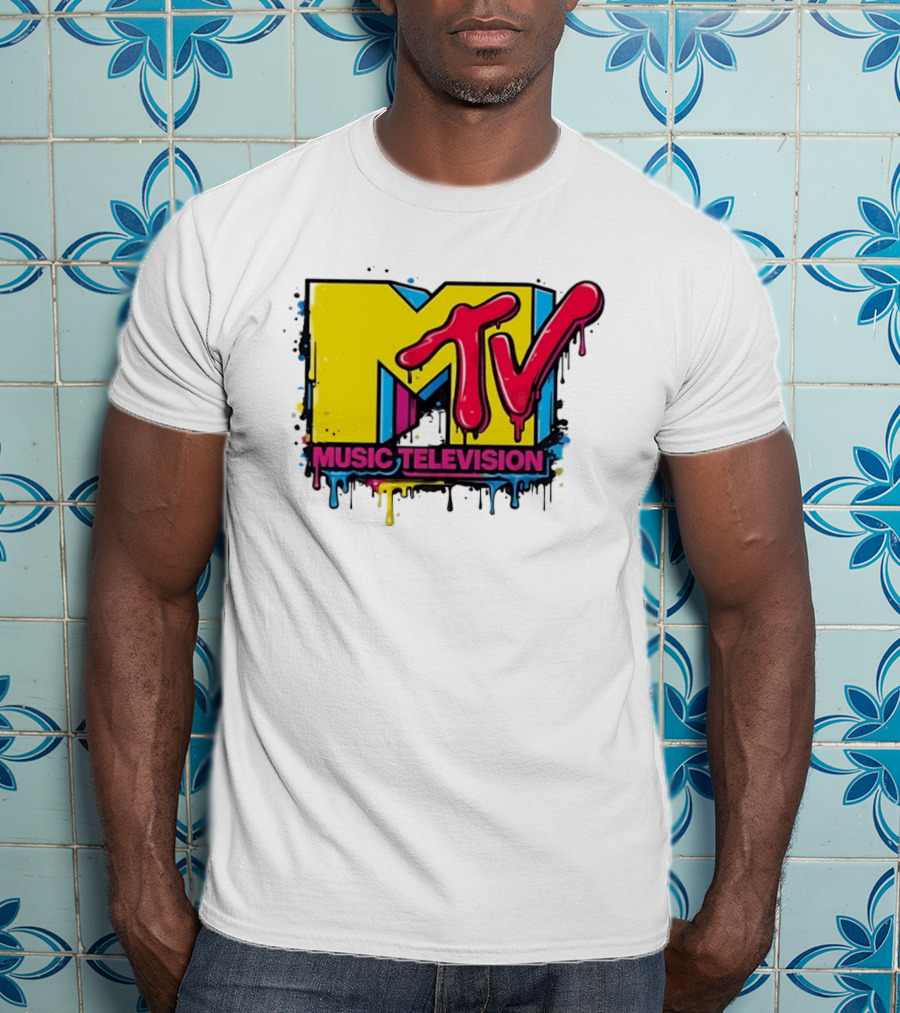 MTV Music Television 90s Nostalgia Bold Neon Drip T-Shirt