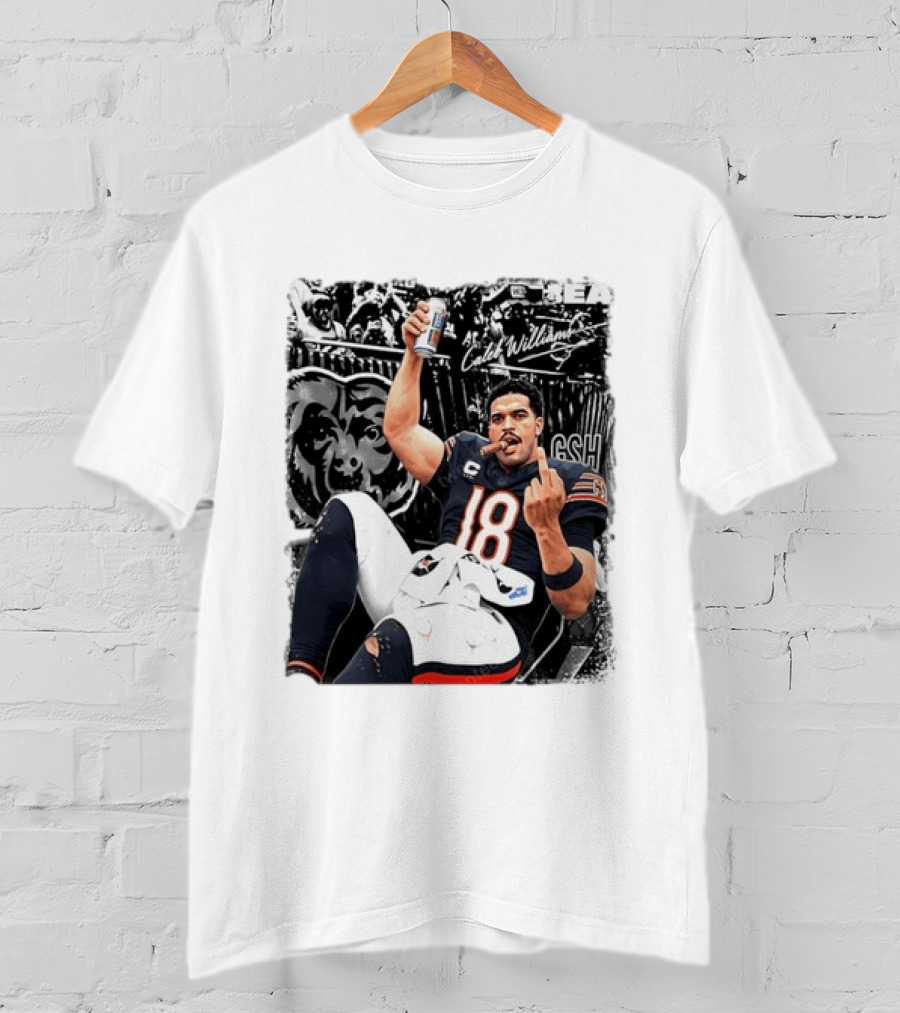 Caleb Williams Chicago Bears Drinking Beer And Smoking Cigar Iconic Gesture T-Shirt
