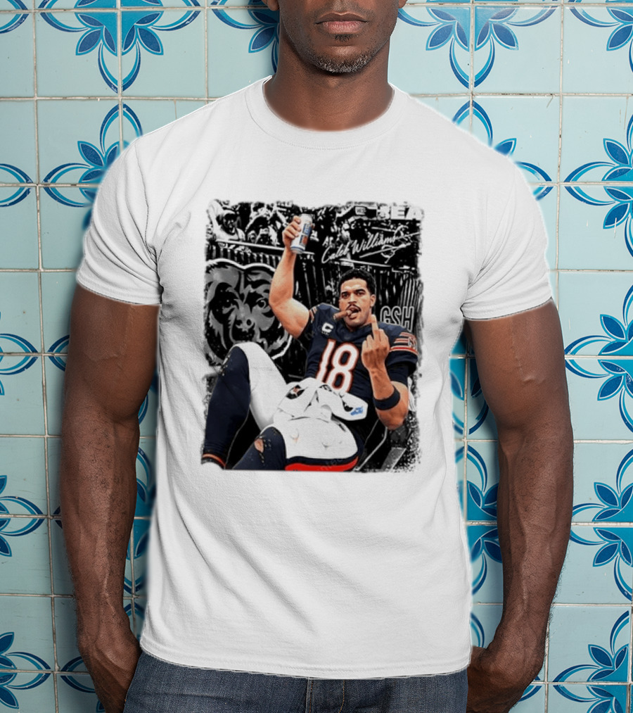 Caleb Williams Chicago Bears Drinking Beer And Smoking Cigar Iconic Gesture T-Shirt