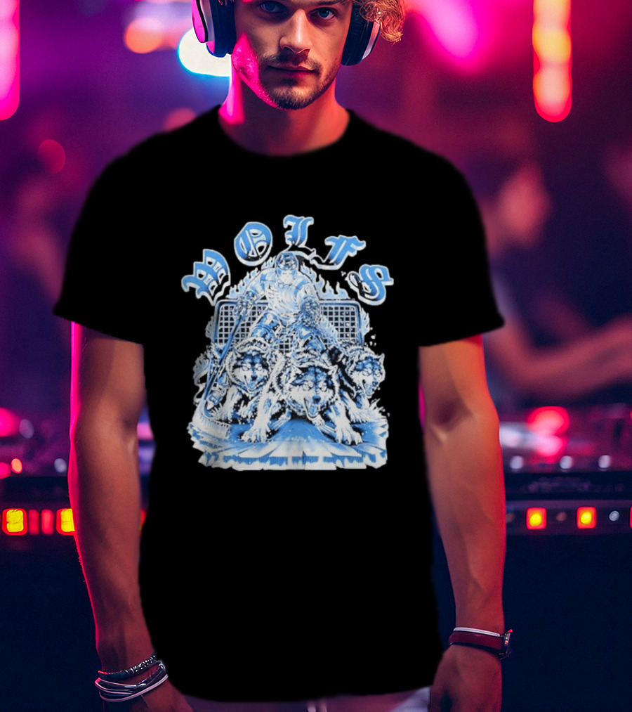 Motifs Wolf Hockey Skeleton Goalie With Three Wolves T-Shirt