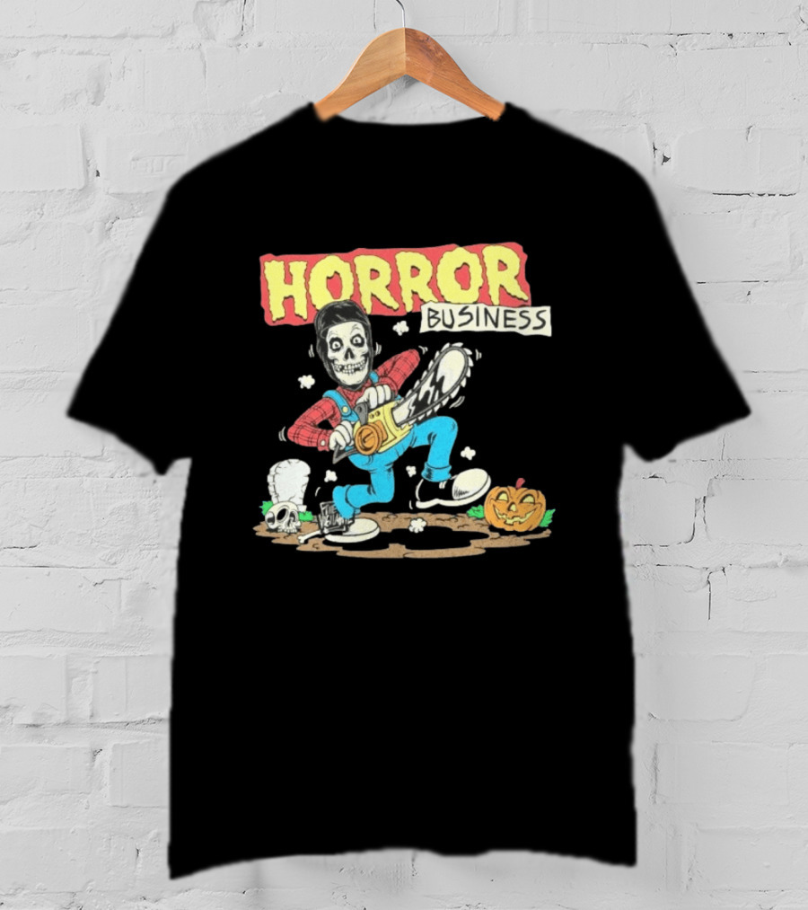 Misfits Horror Business Skeleton With Chainsaw And Pumpkin T-Shirt