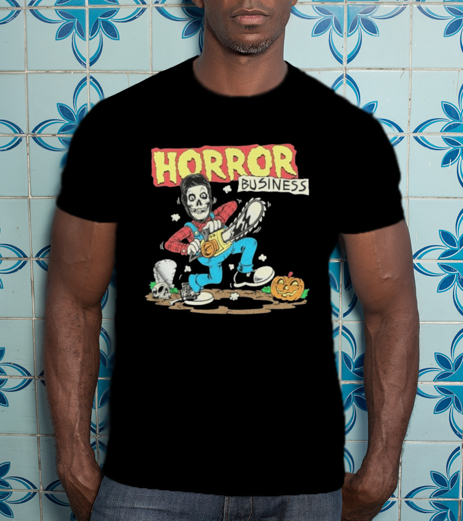 Misfits Horror Business Skeleton With Chainsaw And Pumpkin T-Shirt