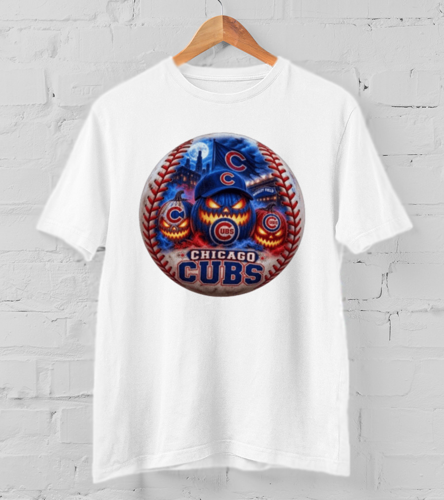 Chicago Cubs Wrigley Field Halloween Jack O' Lantern Baseball T-Shirt