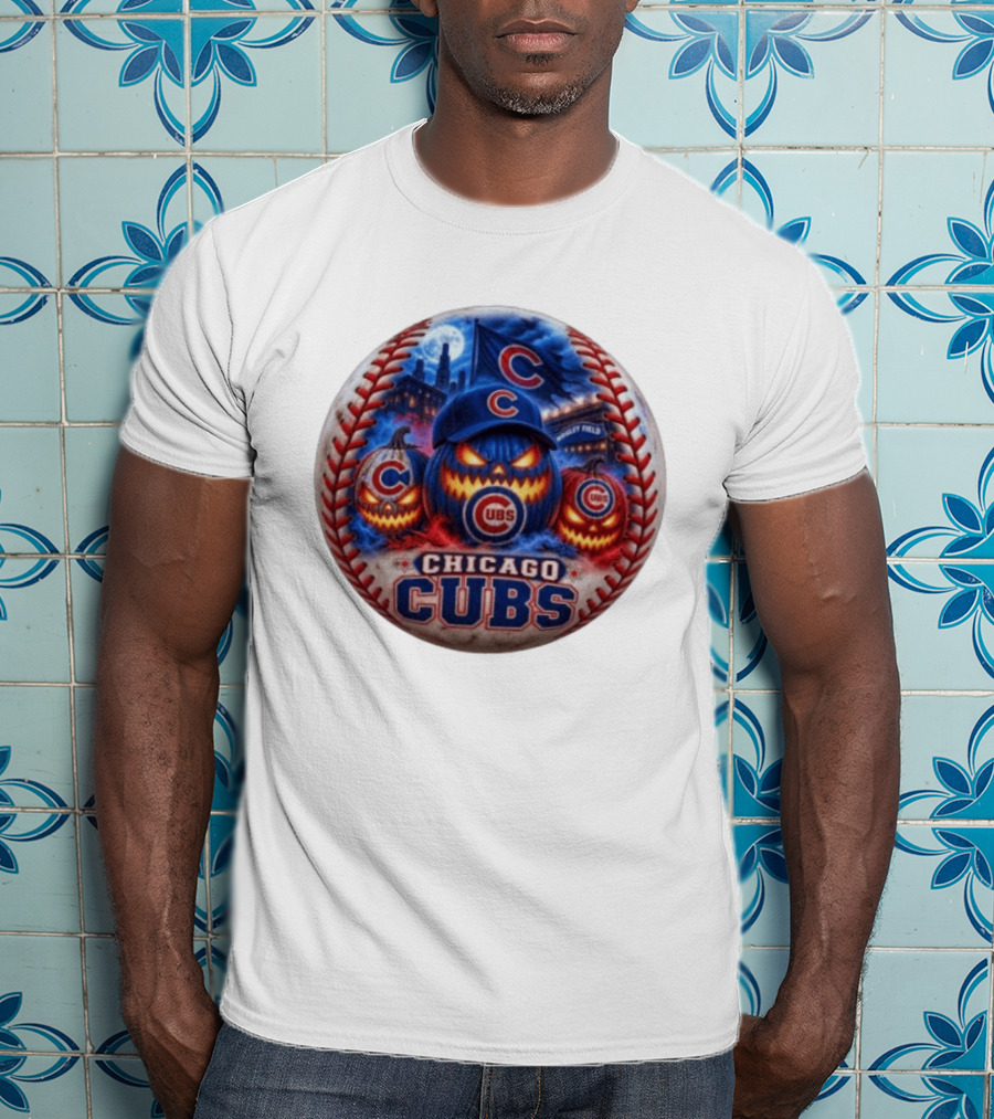 Chicago Cubs Wrigley Field Halloween Jack O' Lantern Baseball T-Shirt
