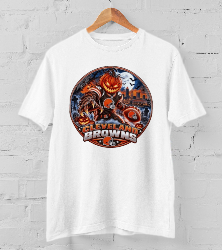 Halloween Jack O' Lantern Cleveland Browns Football Player Spooky Night T-Shirt