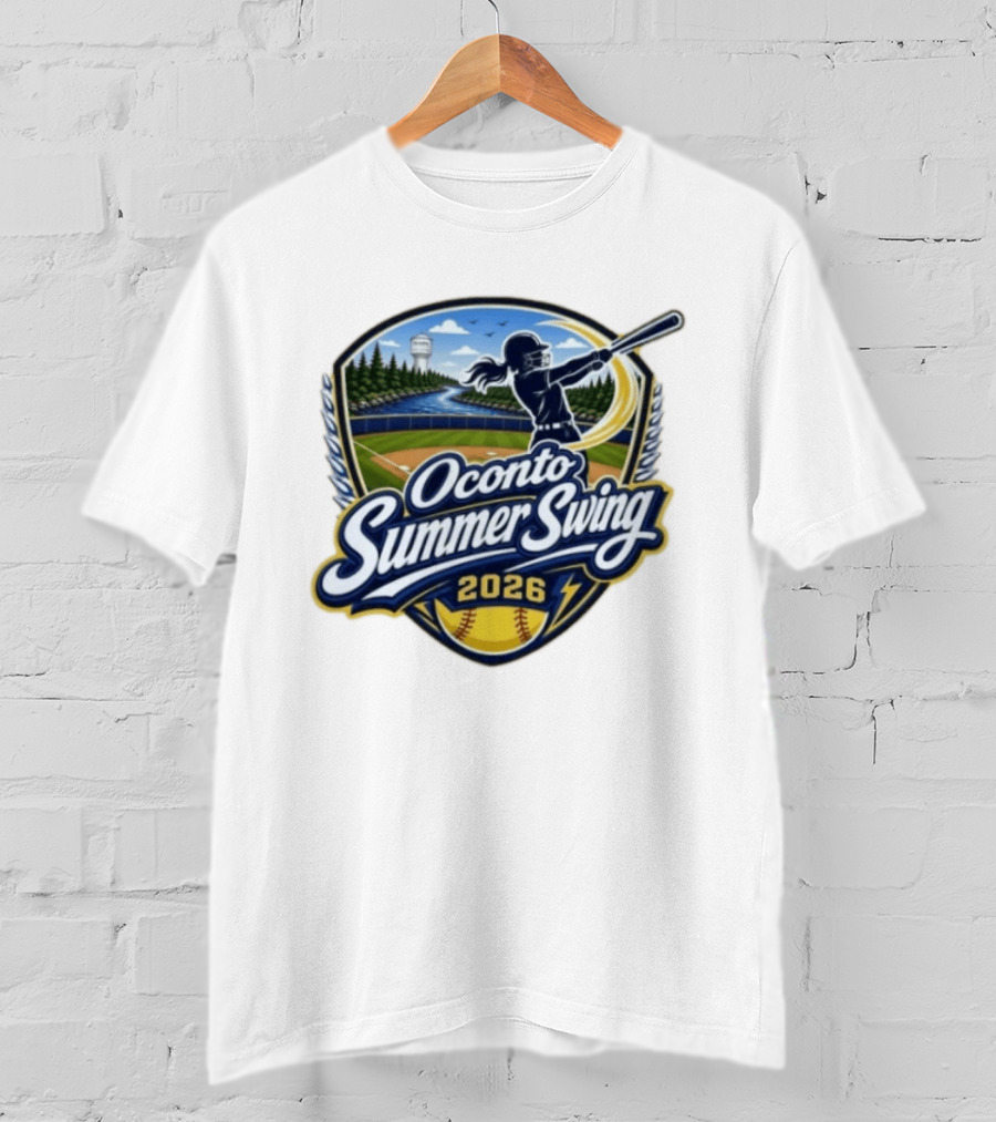 Oconto Summer Swing 2026 Baseball Event With Batter And Scenic Field T-Shirt