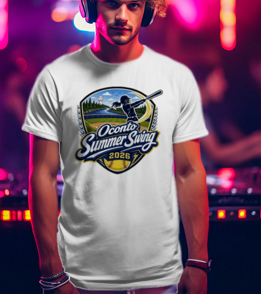 Oconto Summer Swing 2026 Baseball Event With Batter And Scenic Field T-Shirt