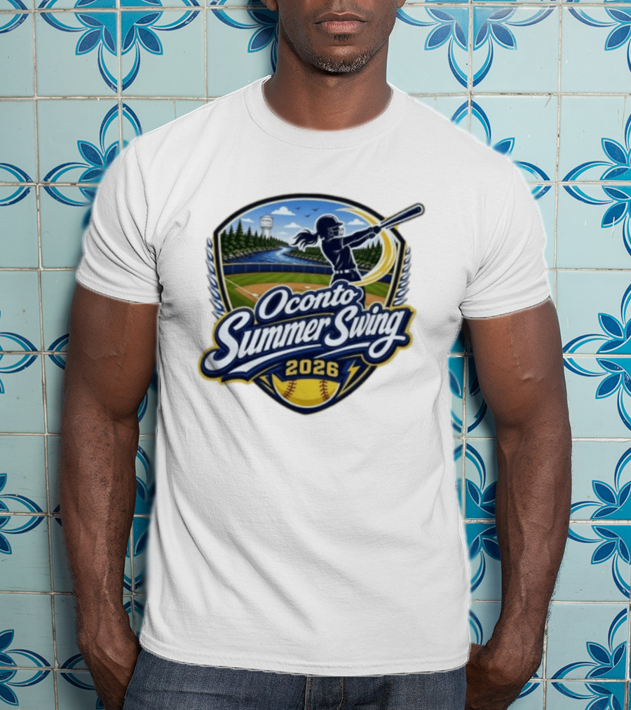 Oconto Summer Swing 2026 Baseball Event With Batter And Scenic Field T-Shirt