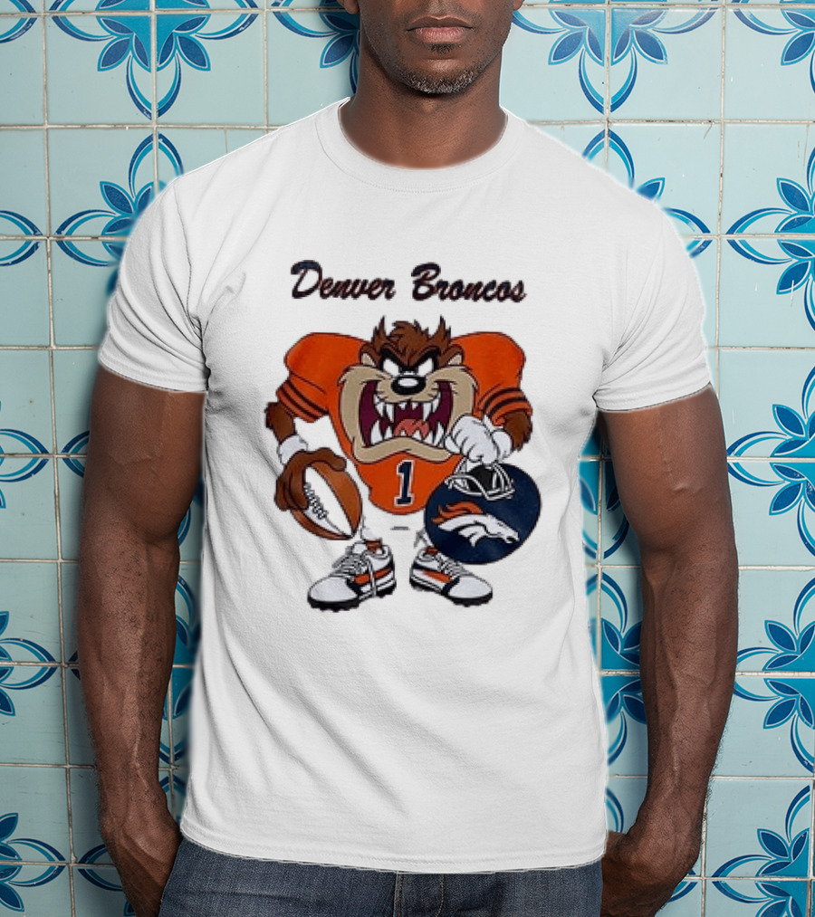 Denver Broncos Taz Looney Tunes Football Number 1 T-Shirt
